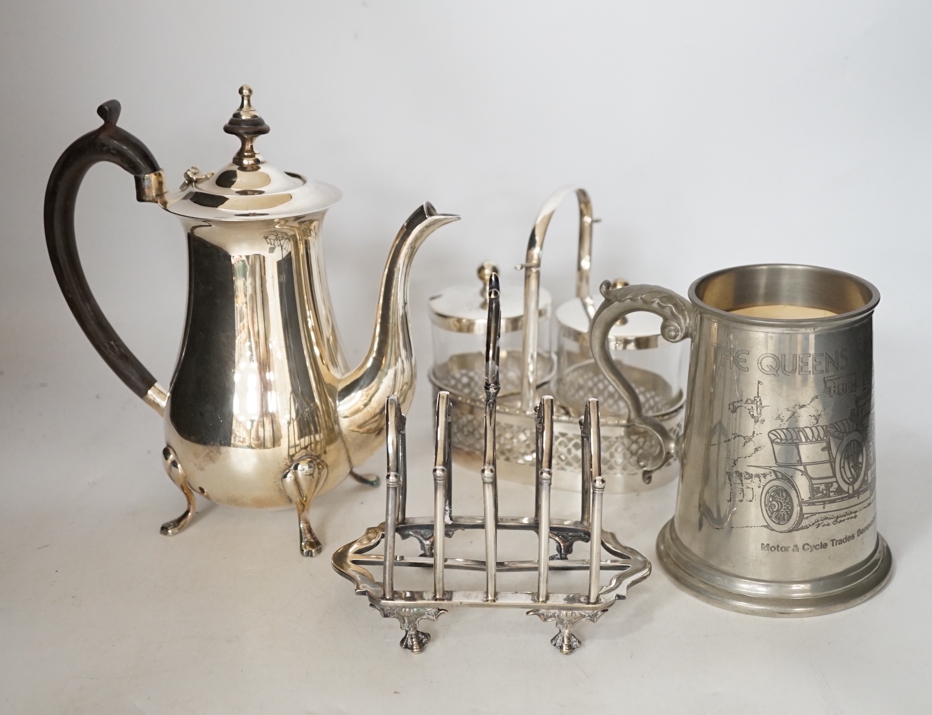 A quantity of assorted plated wares including tea sets, Guernsey milk cans, flatware etc. and other miscellaneous items